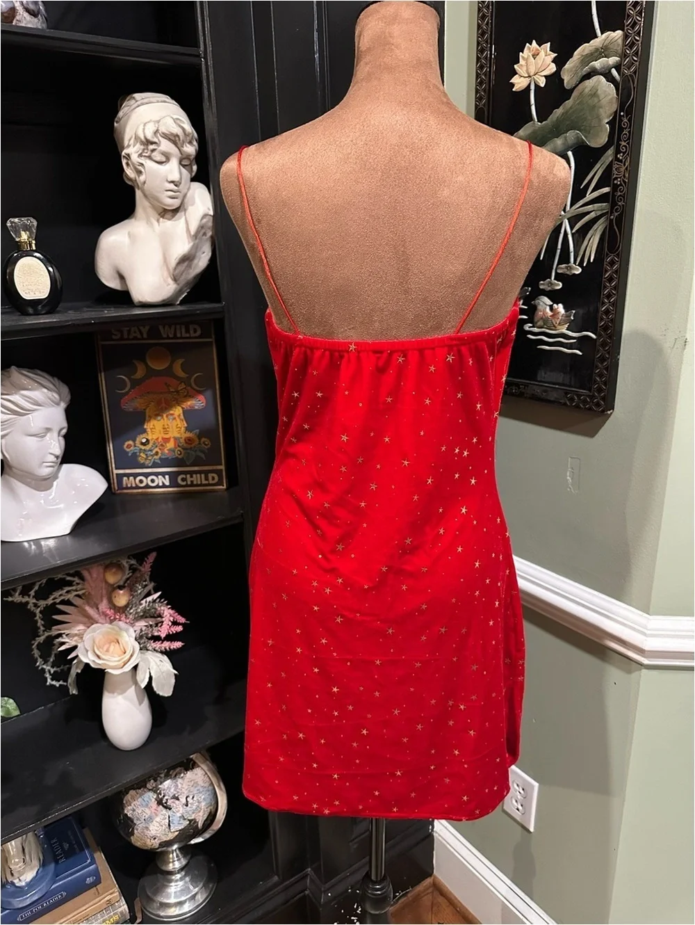 Zaful Red Velvet Celestial Star Mini Bodycon Dress – Size M